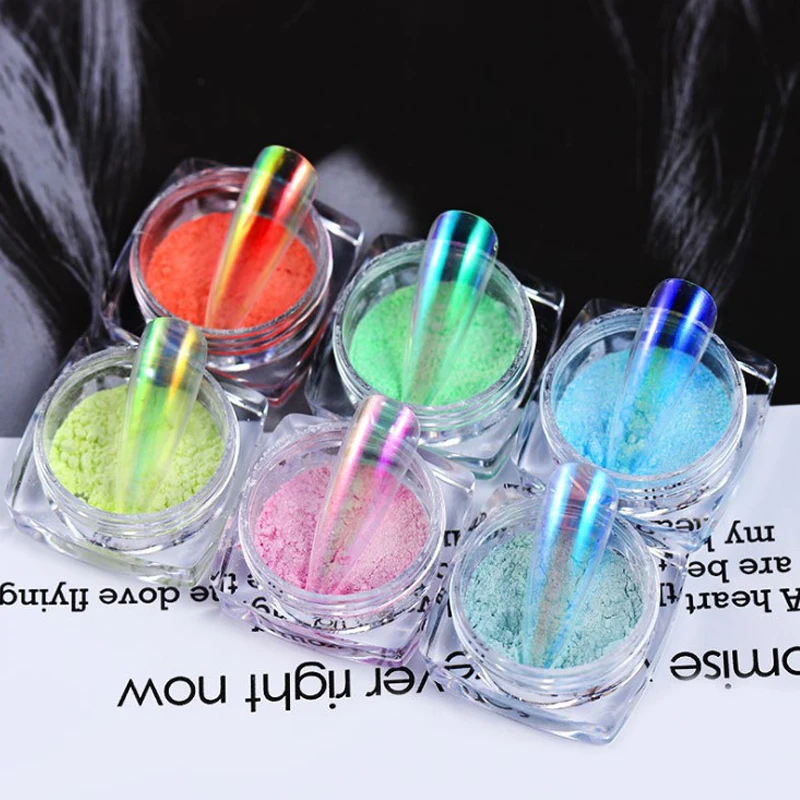 6 color Ice Transparent Fashion Mirror Mermaid Powder Nail Chrome UV Gel Pigment Magic Dust Powder Laser Nail Art Decorations
