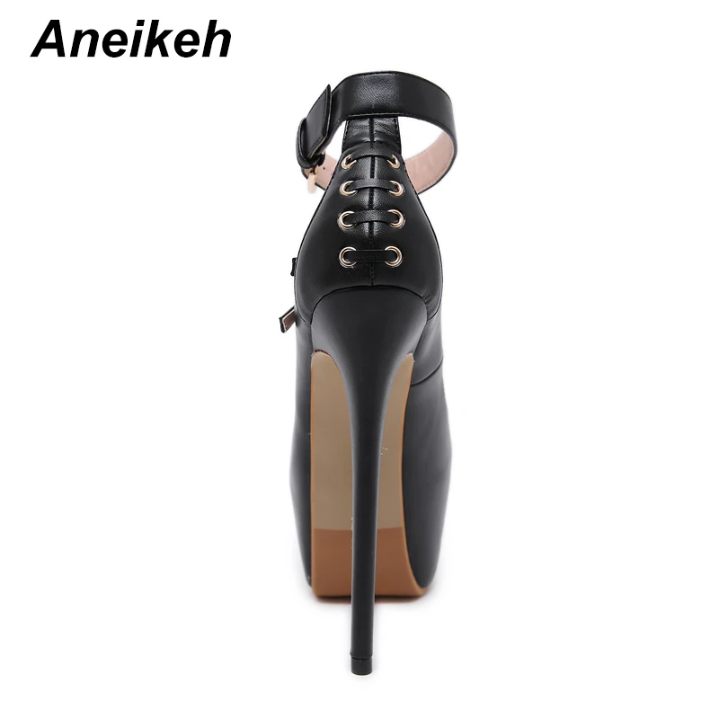 Aneikeh/Новинка; модные туфли-лодочки на платформе; Туфли-лодочки на очень высоком каблуке с круглым носком и ремешком на щиколотке; черные босоножки для вечеринок и ночных клубов;