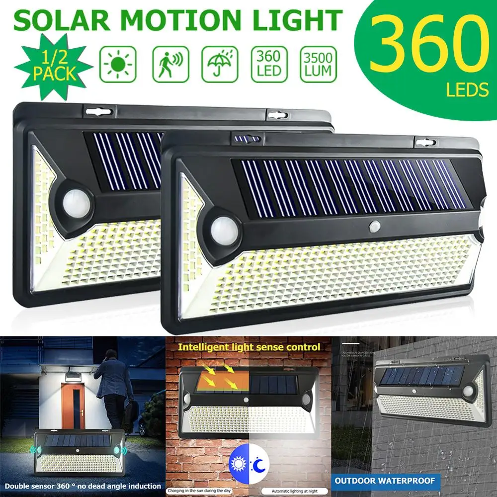 

360/720 LED Solar Light Outdoors Sunlight Waterproof Street Exterior Wall Lamp PIR Motion Sensor Night Security Garden Lighting