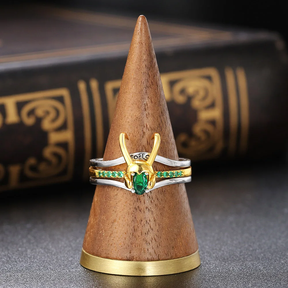 Crystal Rings Stone Rings Fashion Rings Stackable Rings Fashion Ring Finger Rings Loki Ring Sets For Women Superhero Thor Green Crystal Matching Crown Helmet Rings Stacking Jewelry Unisex Cosplay Accessories 03