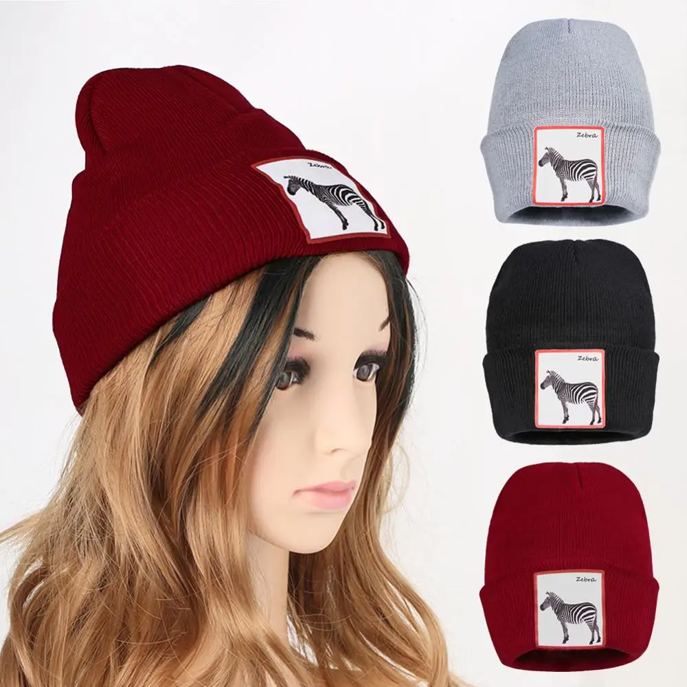 Children Zebra Pattern Black Red Grey Beanies Fall Knitted Skullies Hats For Woman Man Unisex Winter Windproof Warm Sport Caps | Аксессуары