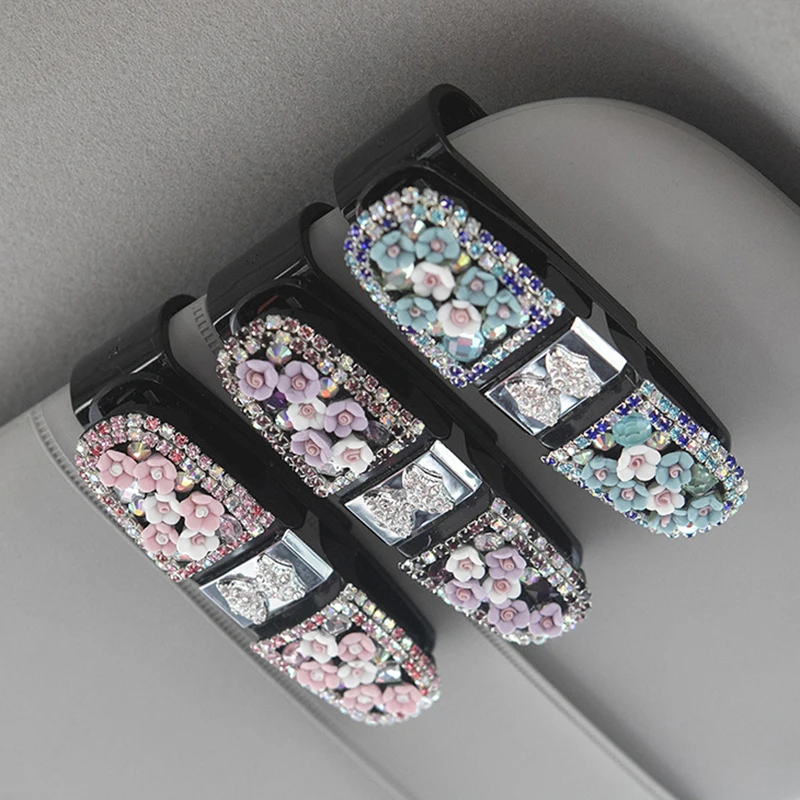 Bling автомобильные солнцезащитные очки держатели солнцезащитный козырек клип держатель для автомобильных очков очки Чехол крепление Автомобильный кристалл Автомобильные аксессуары леди девушки