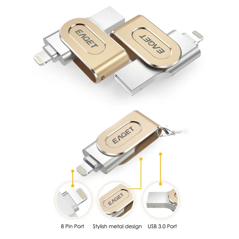 Eaget USB флеш-накопитель USB 3,0/Lightning высокоскоростной флеш-накопитель металлическая Флешка 64 Гб 128 ГБ USB флешка флеш-накопитель для iPad для iPhone
