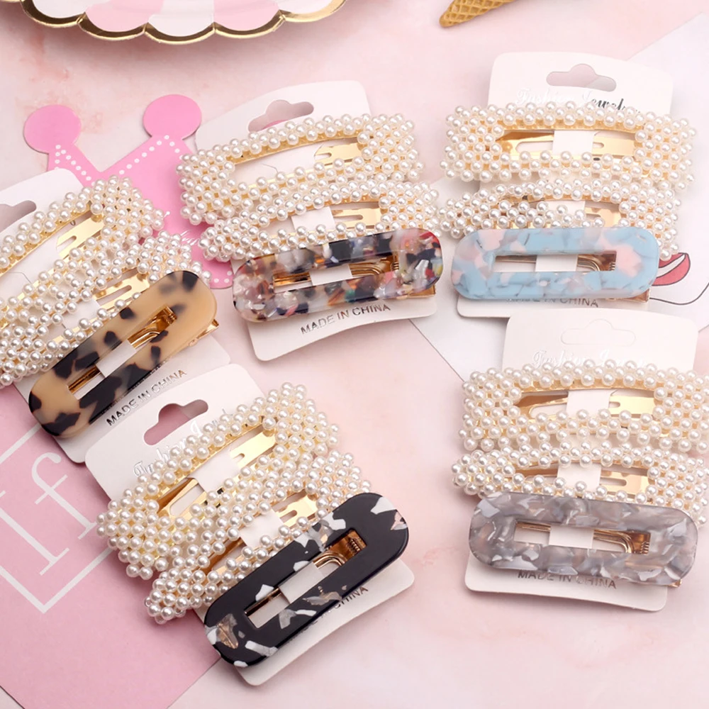 

1 Set Korea Trendy Handmade Headwear Fashion Solid Pearl Hair Clips for Women Hair Barrette Hairpins Hair Styling Accessories