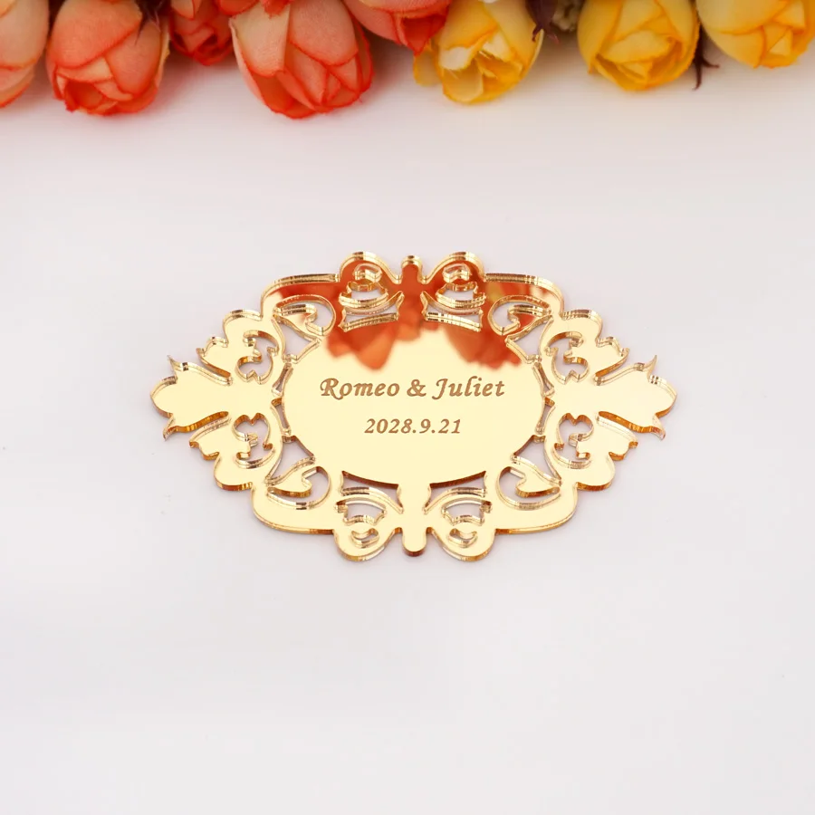 20pcs 7.5x4cm Mirror Wedding Tags Oval Acrylic Custom Personalized Babyshow Party Decor Favors Invitation Card Guest Gifts
