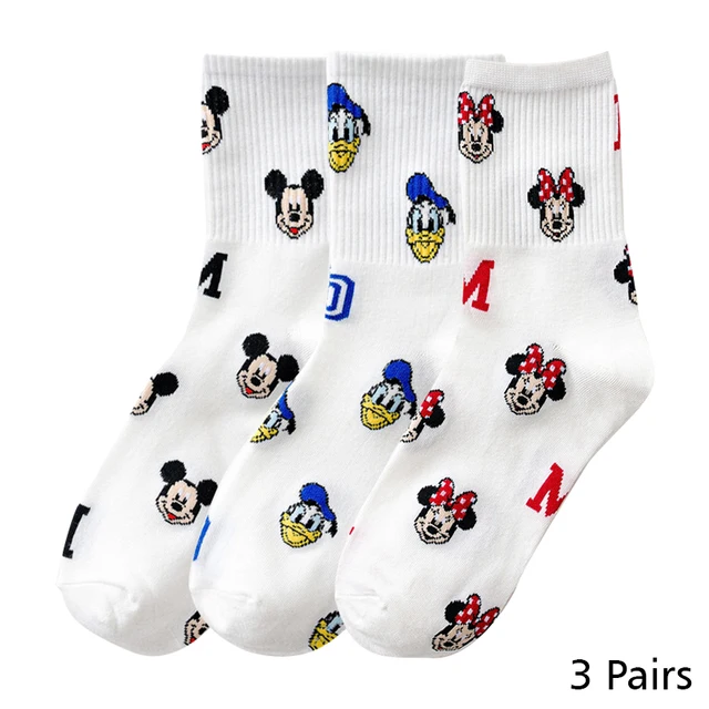 8 Pairs Disney Cartoon Socks Cute Mickey Minnie Daisy Donald Winnie Piglet Print White Funny Harajuku Fashion Kawaii Girl Sock HD007