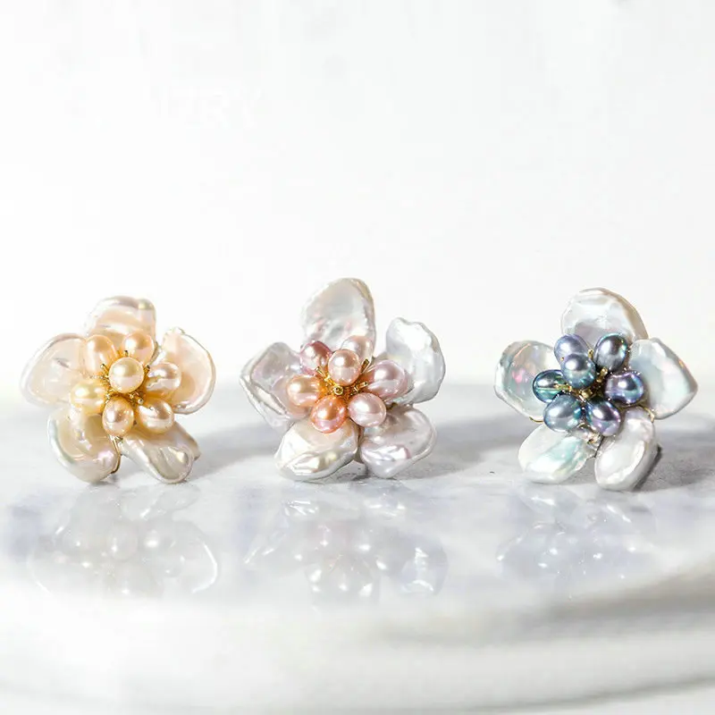 

Sinzry 925 sterling Silver natural baroque pearl flower stud Earrings elegant creative fine Jewelry For women