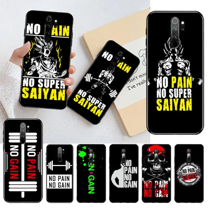 

HPCHCJHM No Pain No Gain Gym Fitness Black Soft Shell Phone Case Capa for Redmi Note 8 8A 8T 7 6 6A 5 5A 4 4X 4A Go Pro