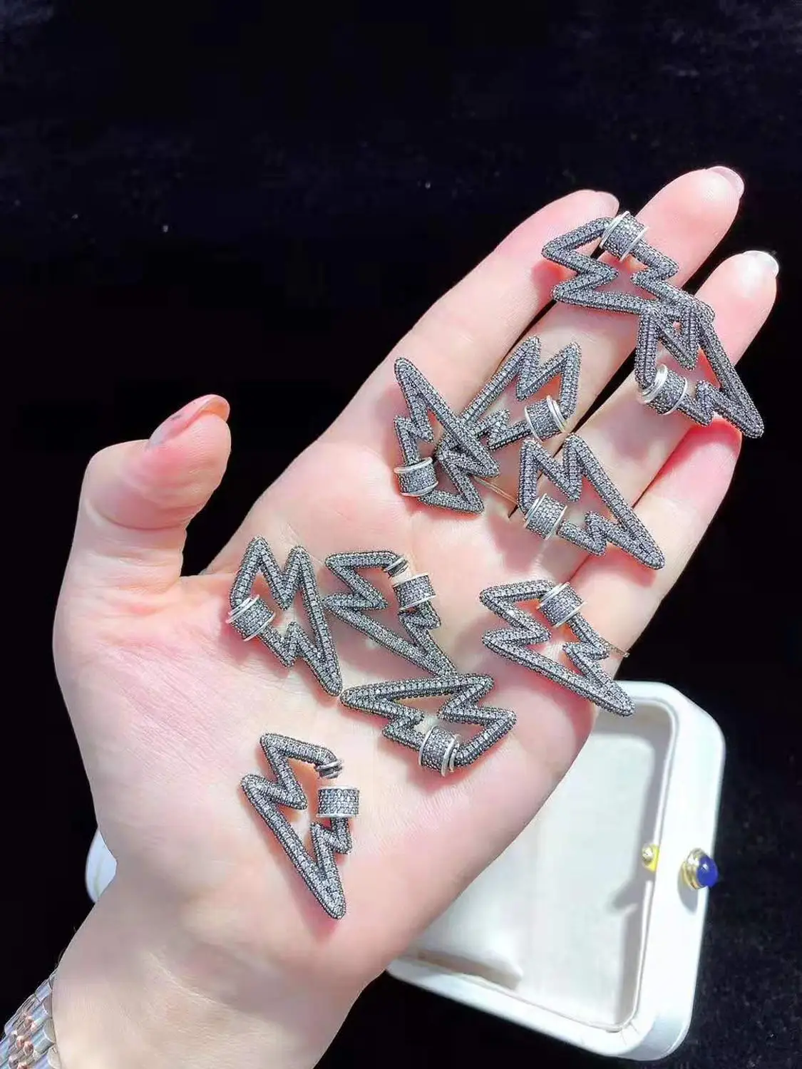 Gunmetal 2 шт, прозрачный CZ микро замок карабин проложить замок, Кристалл циркония ожерелье застежка - Цвет: Gunmetal