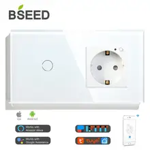 BSEED Smart Wifi Touch Switch 1 Gang EU Standard EU Socket Work With Tuya Google Smart Home Crystal Glass Panel Smart Switch