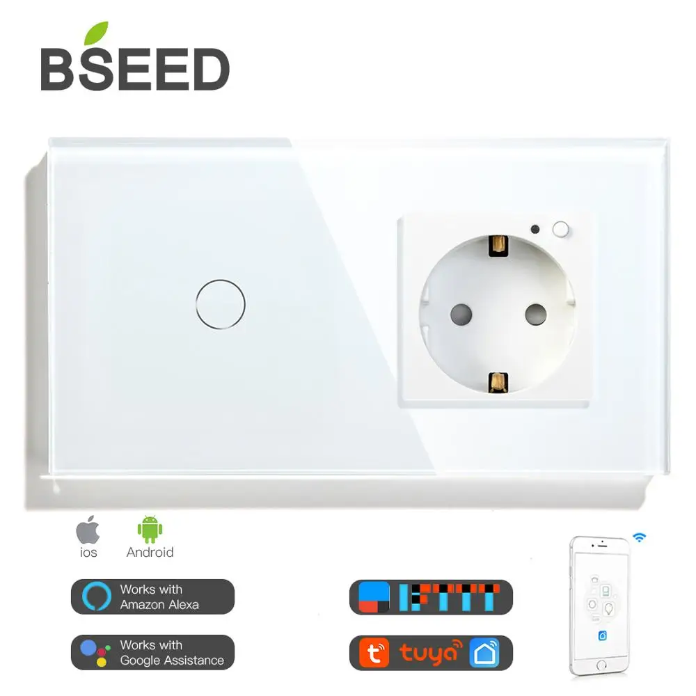 Умный сенсорный выключатель BSEED с Wi Fi 1 клавиша розетка европейского стандарта
