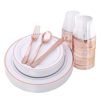

25 Set Practical Party Tableware Disposable Party Supplies Plates Cups Knife and Fork Kit Wedding Birthday Party Dinnerware Set
