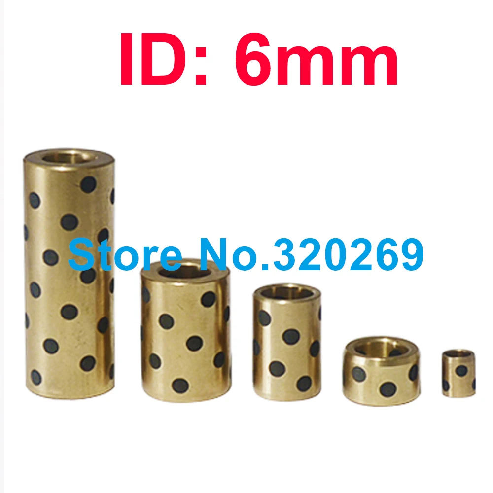 1PCS JDB Graphite Brass Bearing Bushing Sleeve Copper Oilless ID 6MM