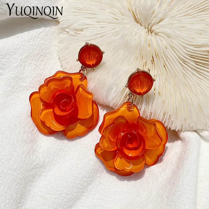 Dangle Earrings Drop Earrings Flower Earrings Rose Earrings Long Earrings Acrylic Earrings Vintage Korean Acrylic Rose Flower Drop Earrings for Women