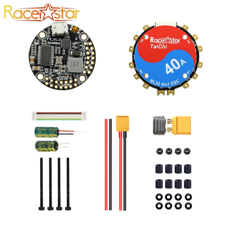 20x20 мм Racerstar TaiChi AIO BEC& 40A BL_32 4в1 ESC круглый стек OSD F4 2-6S Контроллер полета для RC FPV гоночный Дрон DIY Accs