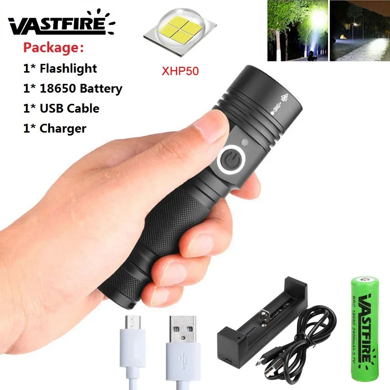 

Brightest LED Flashlight XHP50 Tactical Torch USB Rechargeable Linterna Lamp Brightest Lantern use 18650 Battery