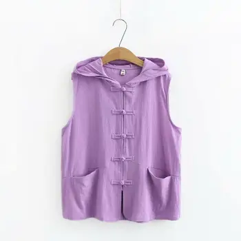 

Cotton solid lavender hooded women loose Buckle vest tank top 2020 new plus size summer casual ladies tops female oversize