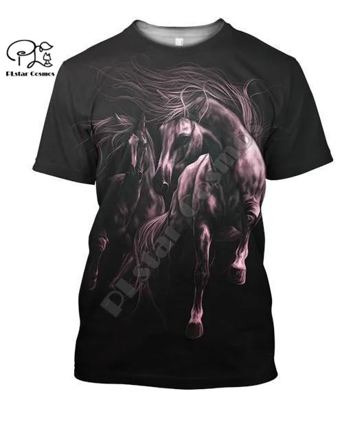 

Модные летние футболки PLstar Cosmos с 3D принтом красивых красочных лошадей, футболка с коротким рукавом для мужчин и женщин, Повседневная Уличная одежда