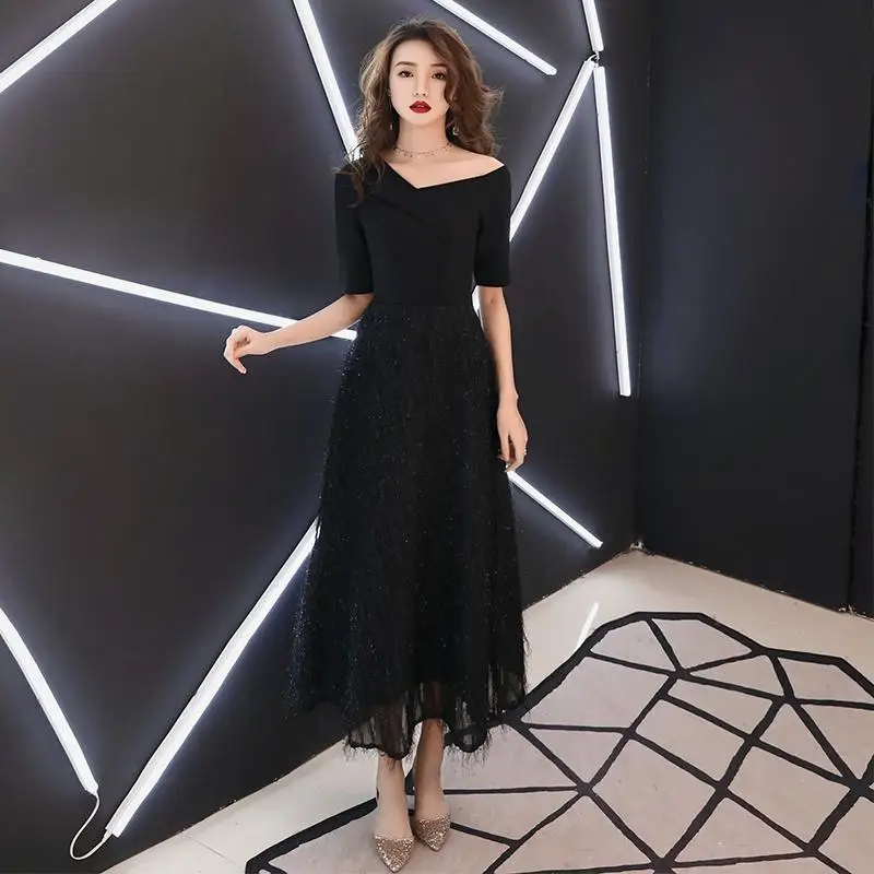 Сексуальное Тонкое ТРАПЕЦИЕВИДНОЕ женское платье с высоким разрезом, Qipao, вечерние платья для выпускного вечера, Элегантное черно-бордовое длинное платье с v-образным вырезом, большой размер, Cheongsam Robe De Soiree - Цвет: Black B