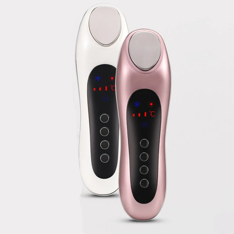 Gold Ultrasonic Electric Face Massager Vibrating Facial Skin Cold and Heat Ion Beauty Instrument for Face Beauty Care