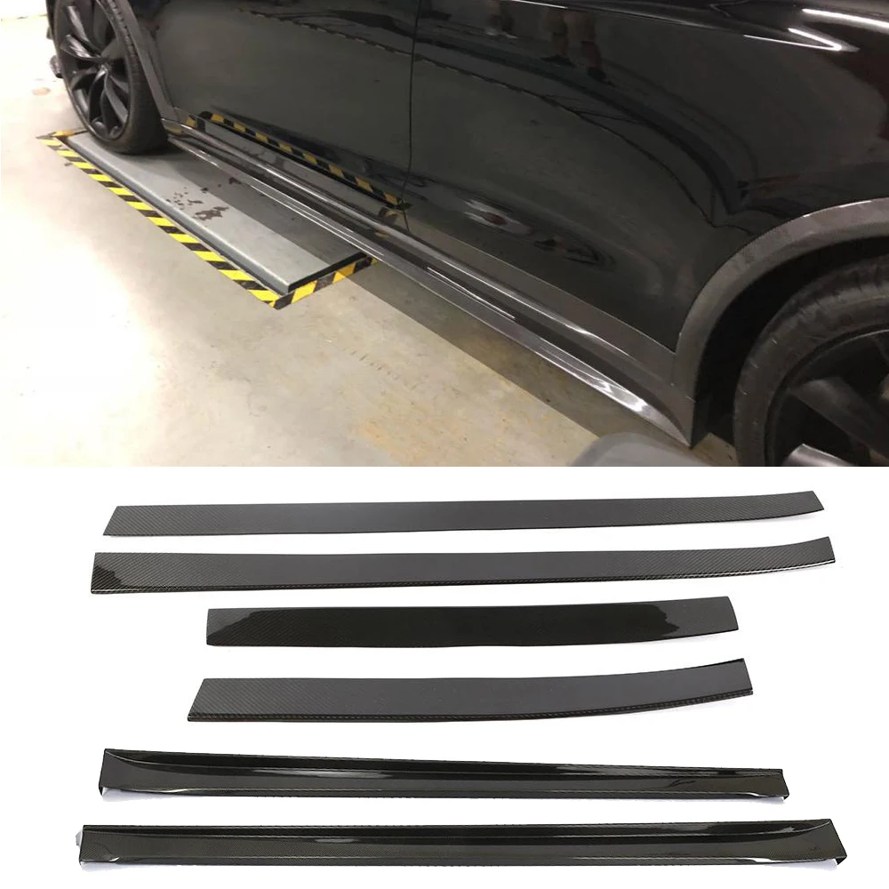 Carbon Fiber Door Protector Chin Kit Guard Side Skirts Extension Lips for Tesla Model X P90D P100d 75d