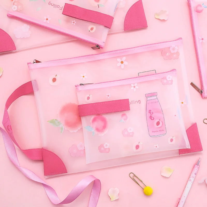 

Peach Pencil Case TPU File Bag Storage File Folder Waterproof Test Paper Data File Bag Student Stationery School Supplies