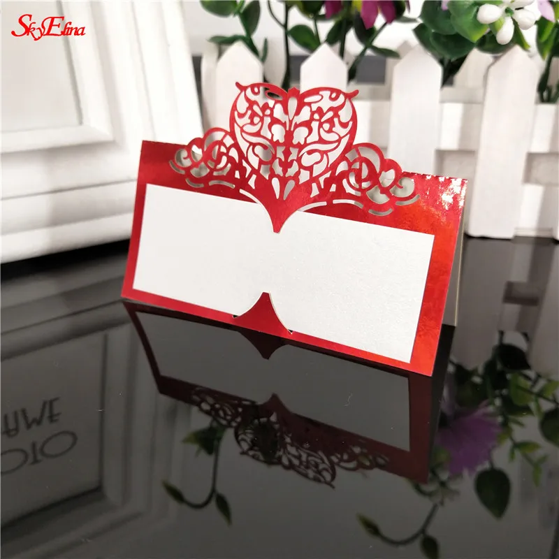 Bright red Новинка; 10/50/100 шт для свадьбы карты Свадебная вечеринка украшения пользу Лазерная резка стол в форме сердца визитная карточка места 6Z SH871-50 - Цвет: Bright red