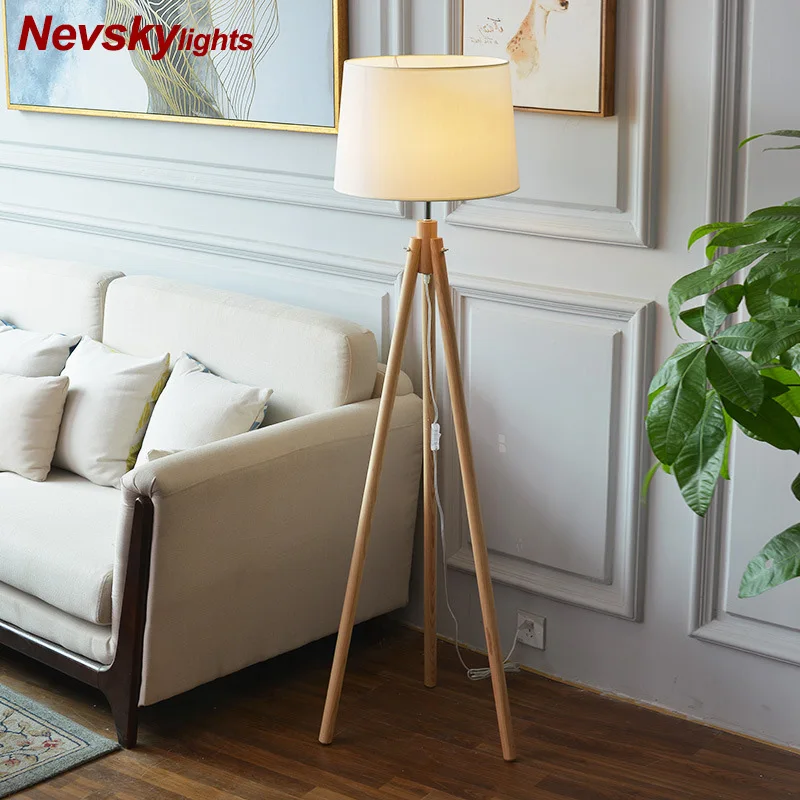 

American Style floor Lamp Cloth lampshade modern Wooden bracket floor Lamps for living room bedside floor lights Nordic office