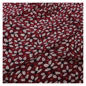 

100% Natural Silk Mulberry Crepe De Chine CDC Dress Shirt Silk Fabric White Floral Red Bottom
