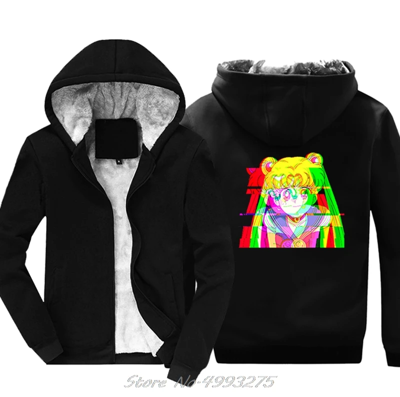 Vaporwave Сейлор Мун Япония аниме мужские толстовки Винтаж Harajuku уличная мода шерсть лайнер куртка утепленные толстовки