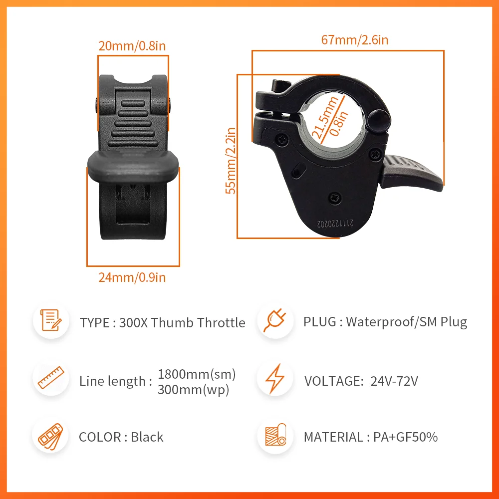 Wuxing 300X Elektrische Duimgas 12V-72V - Universele Vinger Gaspedaal Met Waterdichte Connector