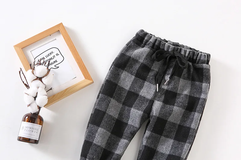 A mu hou Pants Autumn And Winter New Style Infants Berber Fleece Crawler Large Grid Girls Brushed And Thick Casual Pants