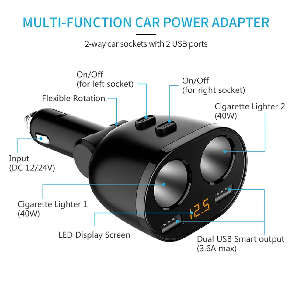 100 Вт двойной автомобильный прикуриватель разветвитель разъем 3.1A двойной зарядное устройство USB адаптер питания для DVR камеры телефона MP3
