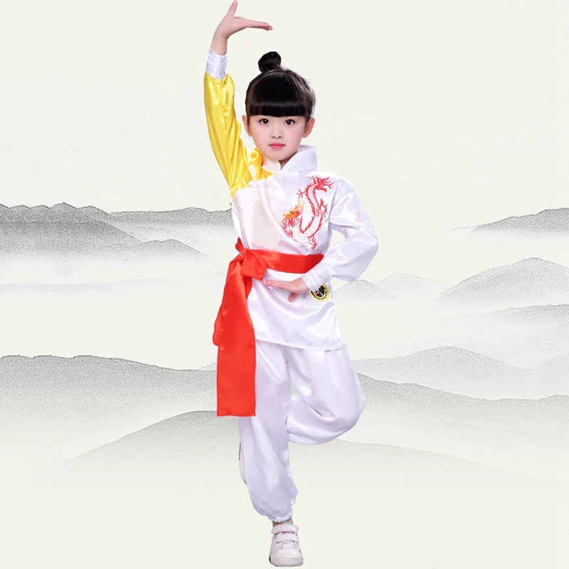 White Long Set Новая детская одежда кунг-фу ушу Китайская традиционная одежда с вышитым драконом форма для кунгфу костюм для тайчи Детский костюм Тан - Цвет: White Long Set