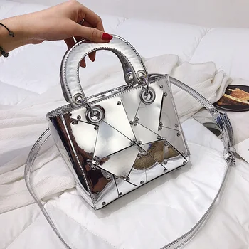 

Luxury Brand Tote bag 2019 Fashion New High Quality PU Leather Women's Designer Handbag Mirror Rivet Wild Shoulder Messenger Bag