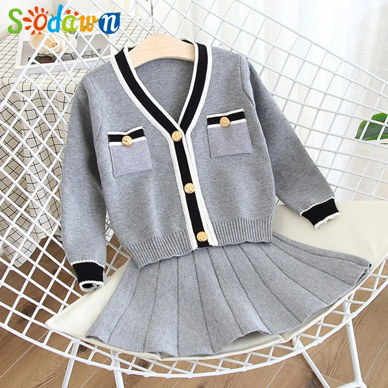 

Sodawn Autumn Winter Baby Girl Clothes Set Long Sleeve Coat Knit Sweater Cardigan Jacket+Skirts 2Pcs Kid Children Clothing Sets