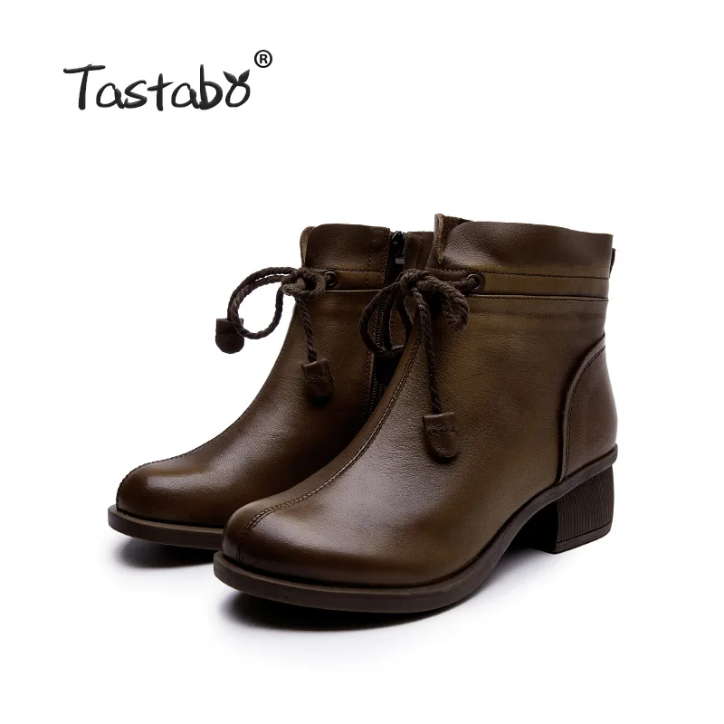 Brown Tastabo/ женские ботильоны из натуральной кожи; Женские ботинки в стиле ретро; цвет коричневый, черный; удобная женская обувь внутри; S3072 - Цвет: Brown