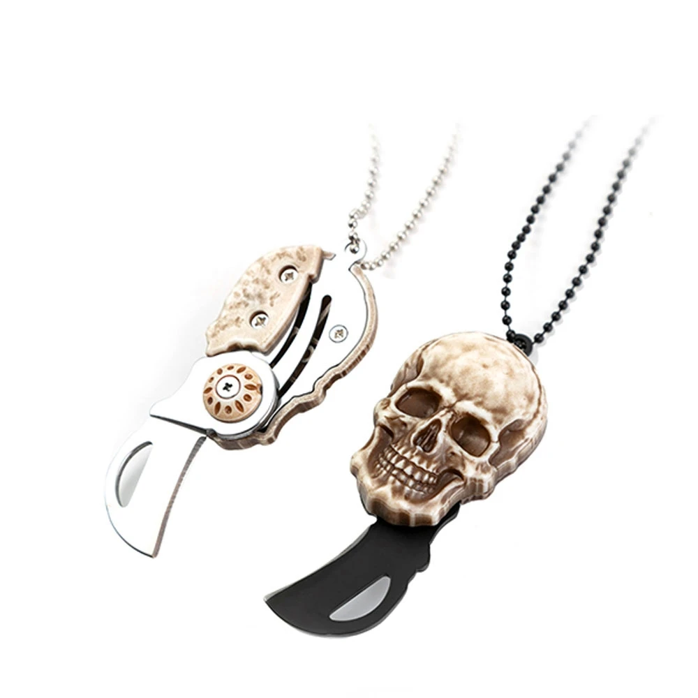 Portable Keychain Skull Head Knife Edc Tool Mini Pocket Tactical Folding Knives Navajas Zakmes Couteau Pliant Canivete De Bolso