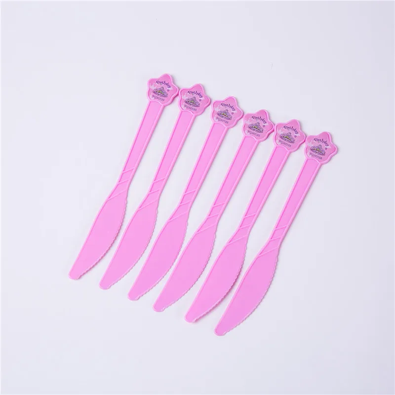 Knife-6pcs Вечерние одноразовые столовые приборы принцессы с сверкающей короной, бумажные стаканчики, салфетки, баннеры, скатерти, семейные вечерние принадлежности - Цвет: Knife-6pcs