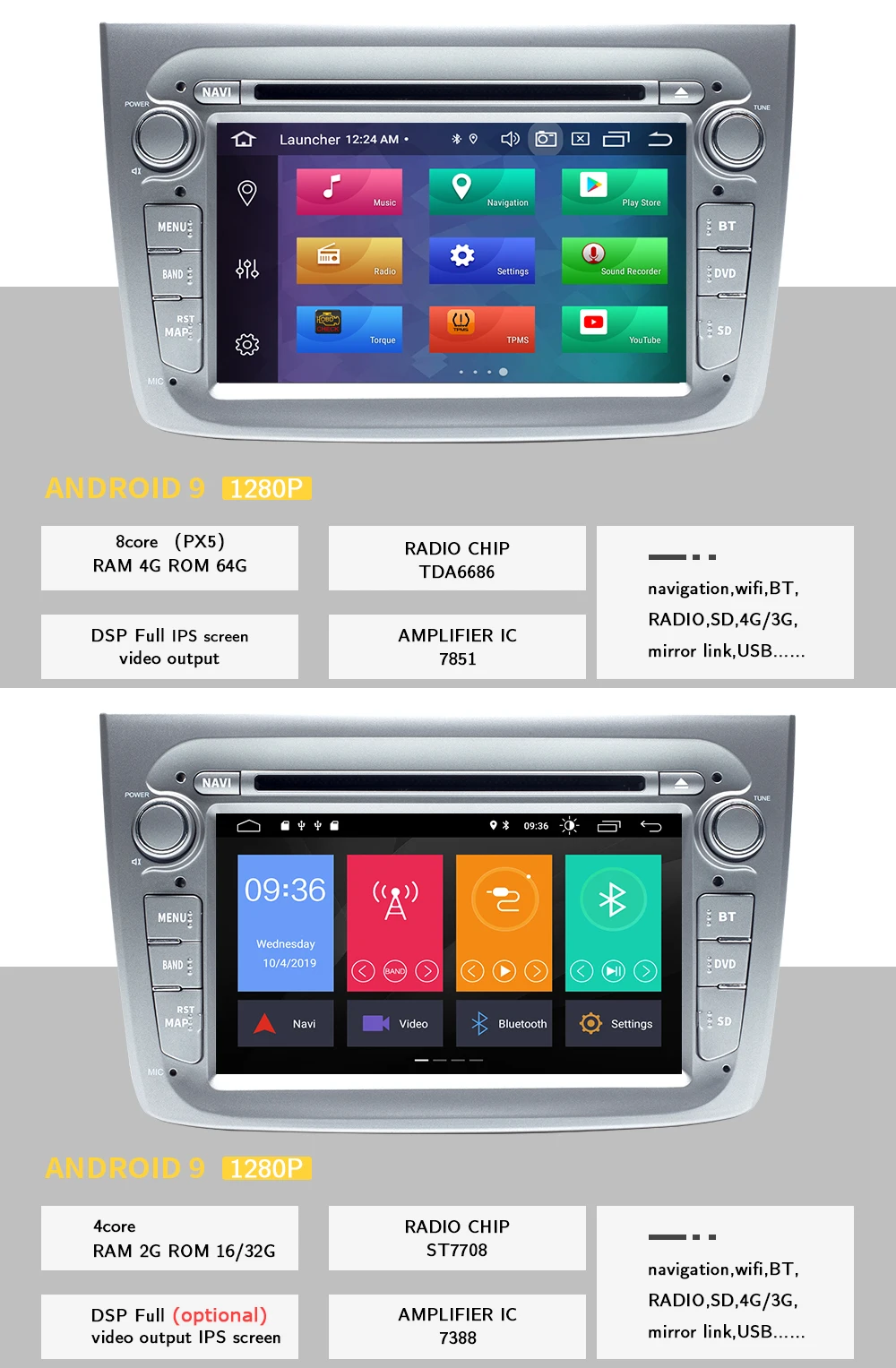 4 ГБ 1 Din Android 9,0 автомобильный Радио dvd-плеер для Alfa rom eo Mito 2008-Автомобильный мультимедийный 8 ядерный ОЗУ 4 Гб ПЗУ 64 Гб gps навигация DSP