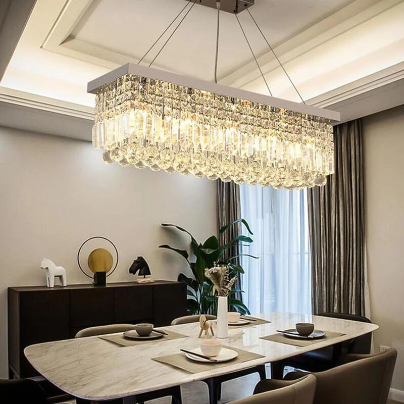 gold chandelier LED Modern Rectangular Crystal Chandelier Light Fixture Lamp Hanging Lamp for Living Room Dining Room Restaurant Decoration shell chandelier