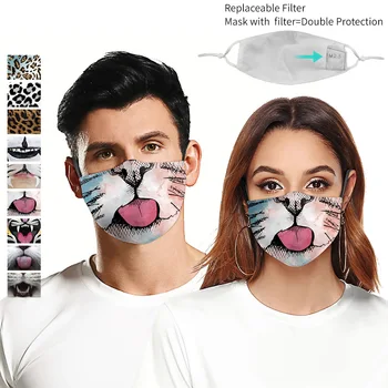 

Animal Mouth Mask Unisex Washable Reusable Leopard Cute Face Mask with Filter PM 2.5 Anti- Pollution Dust Protective Mask Fabric