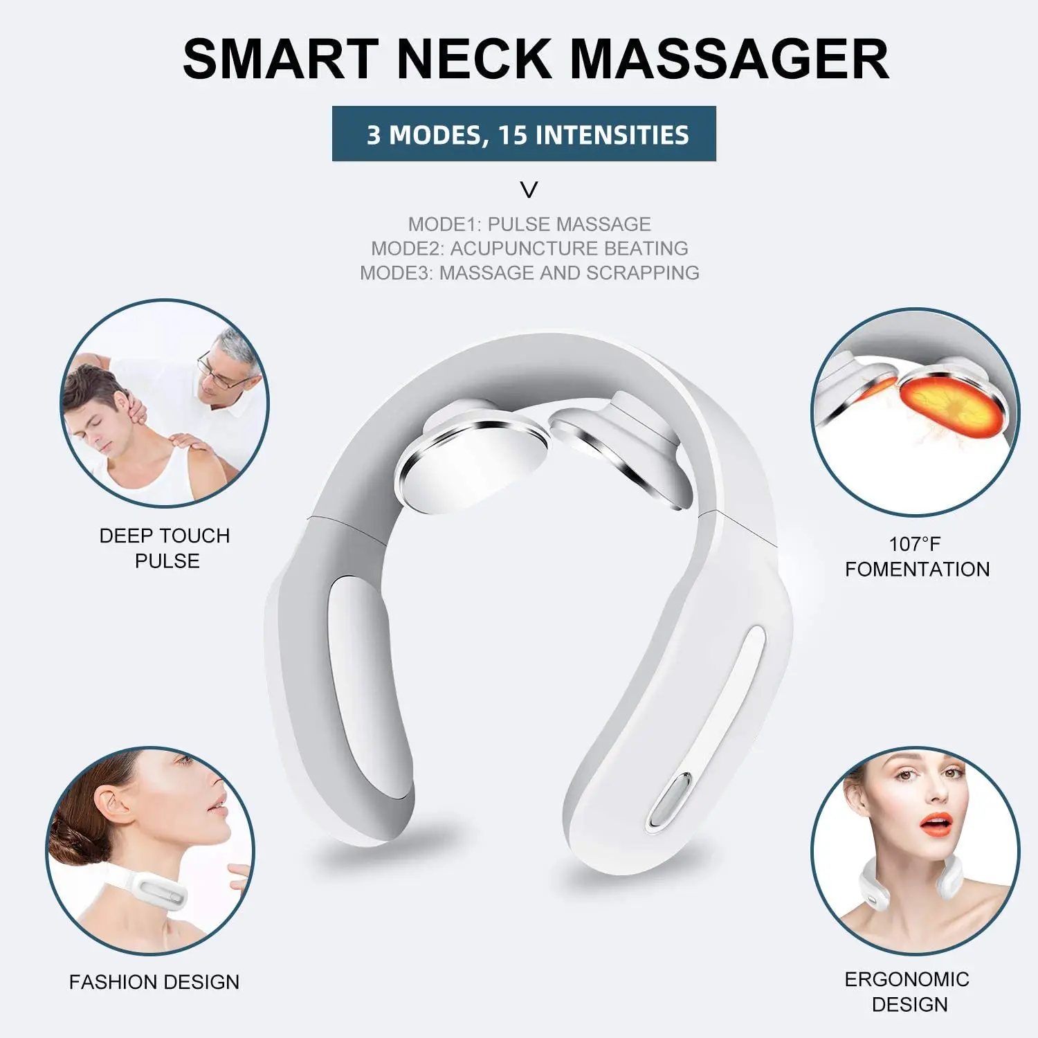 Buy Intelligent Portable Neck Massager with Heat Cordless 3 Modes