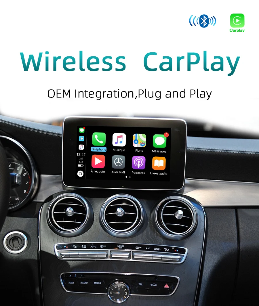 Sinairyu Aftermarket Беспроводной OEM Apple CarPlay Android авто зеркало Дооснащение Mercedes C Класс W205 GLC X253 15-19 NTG5 автомобиль играть