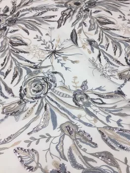 

Beautiful big flower sequin embroidery French mesh lace / African lace fabric sequin embroidery, banquet evening dress