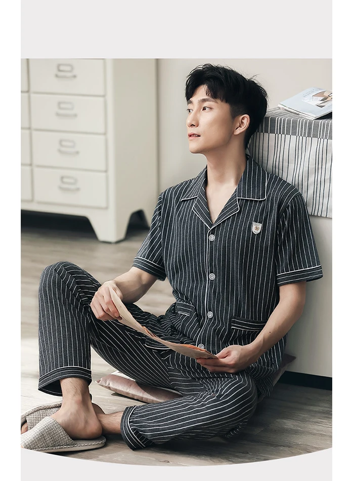 organic pyjamas Men's Cotton Sleepwear Set Loungewear Men Sleep Shirt Trousers Plaid pijama hombre invierno Winter Man Pajamas for Men cotton loungewear