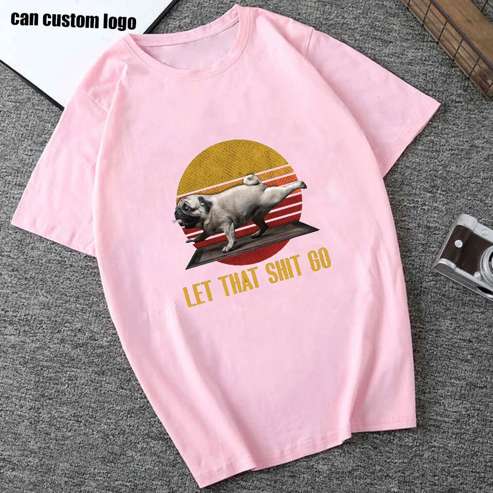 

Women 2020 Summer Yoga Pug Fashion Printed Kpop Pink Tees Lady T-shirts Top T Shirt Ladies Womens Graphic Female Tee T-Shirt