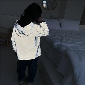 

New Girl Jacket Night Reflective Gray Hooded Acket for Children Windproof Baby Boy Clothes Outerwear Windbreaker Kids Coats