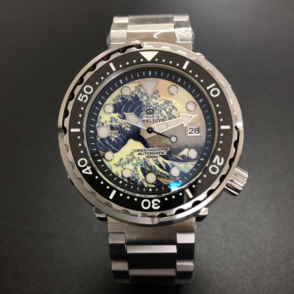 US $182.00 STEELDIVE Mens Diving Watch Tuna Kanagawa Ocean Wave Dial Sapphire 200M Water Resistance NH35 Automatic Movement Wristwatch