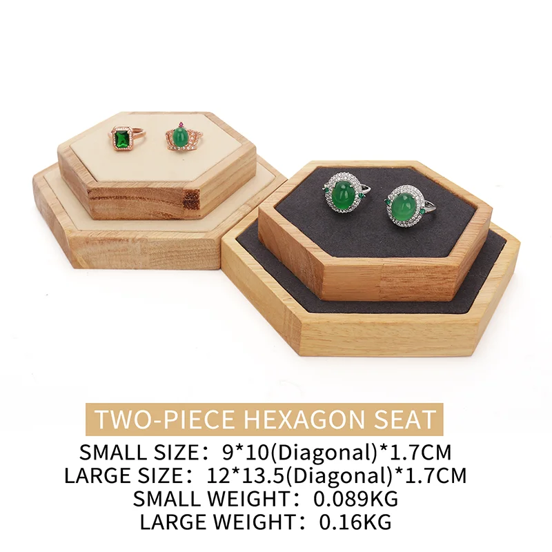 

Hexagonal Solid Wood 2 Pcs Set Female Ring Jewelry Display Plates For Earring Pendent Bracelet Showcase Jewellery Holder Racks